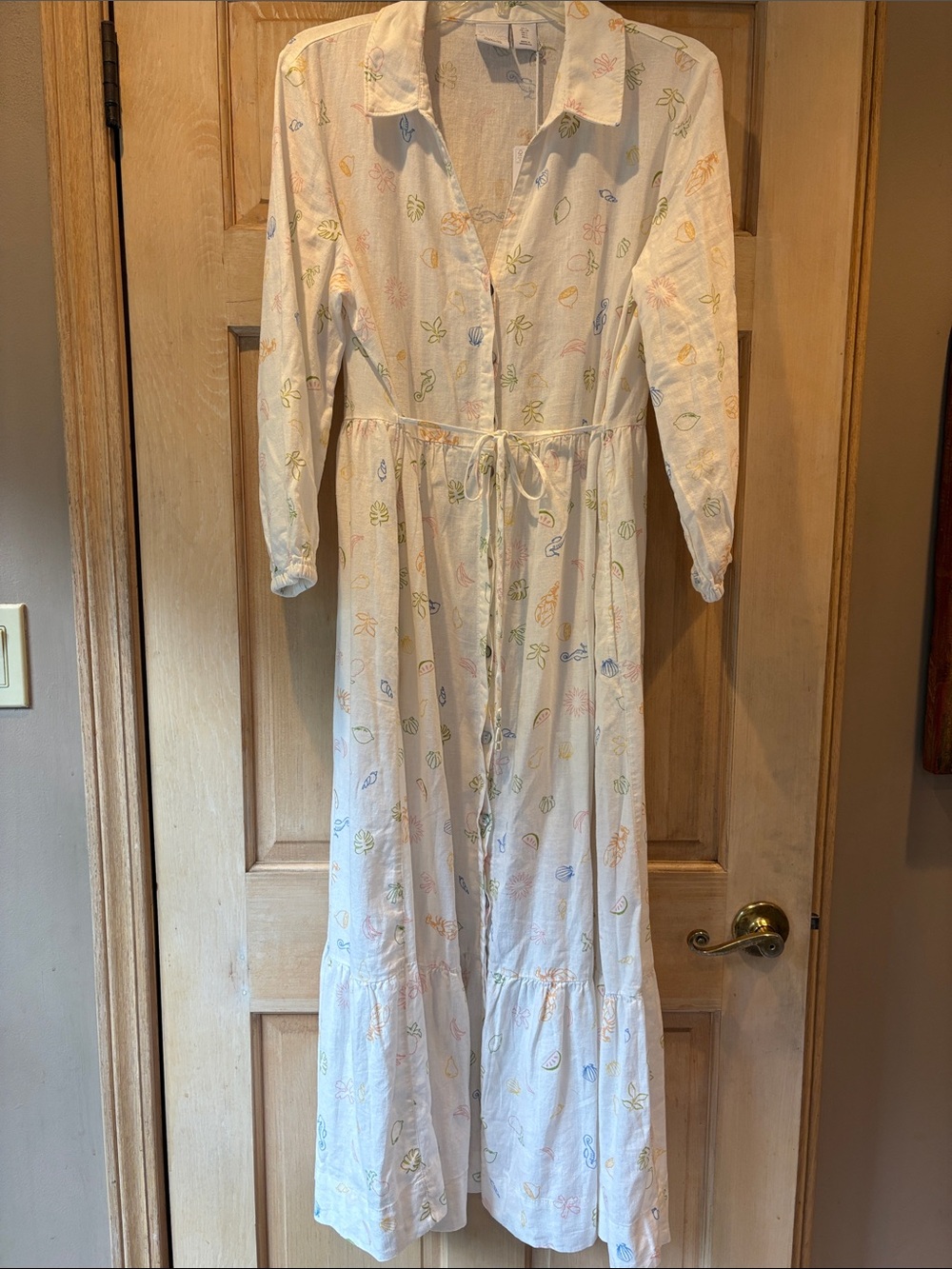 C&C California Linen Blend Maxi Dress with Pastel Floral Motif Size L NWT
